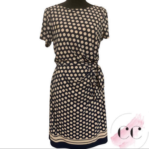 Faux Wrap Navy/White Polka Dot Eliza J Dress - Picture 3 of 13